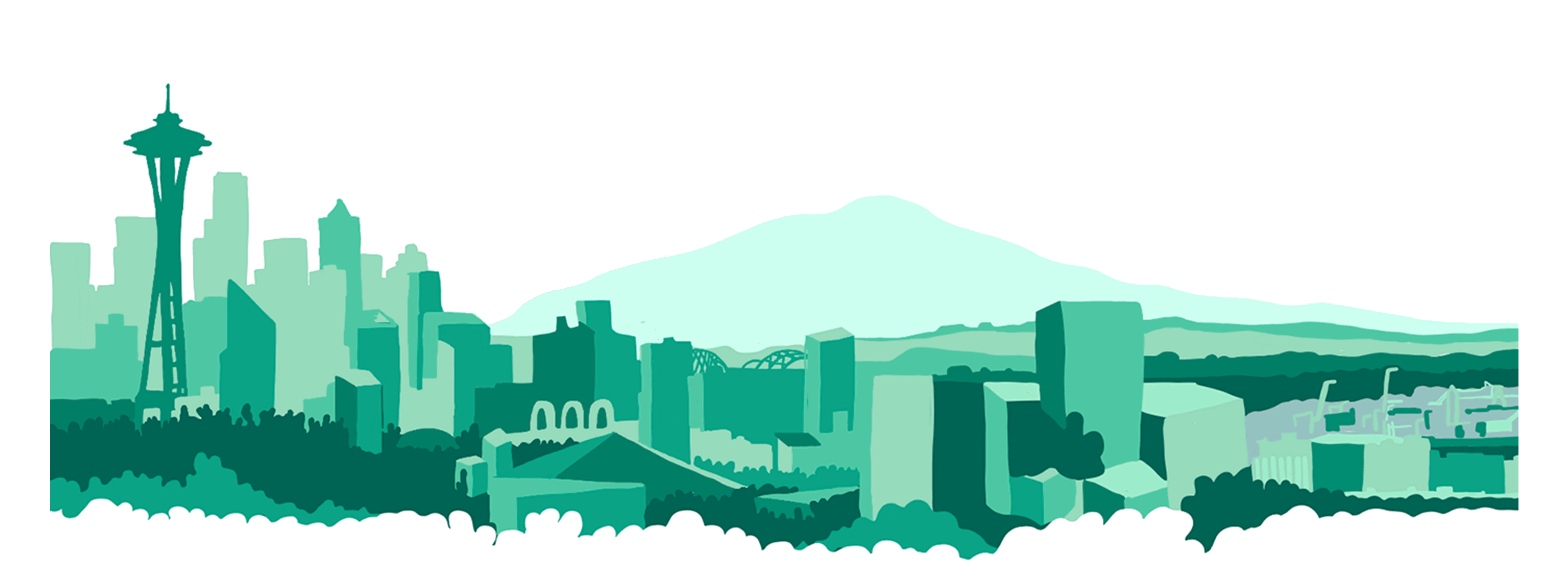 Uma ilustração mostrando o horizonte de Seattle, Washington.